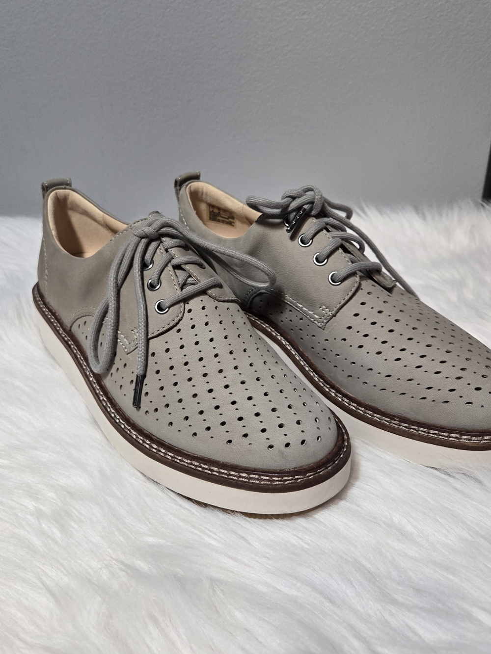 Clarks Women's Perforated Leather Lace-Up Flats in Light Taupe